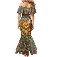 Sierra Leone Family Matching Mermaid Dress and Hawaiian Shirt with Cute Lion Playing Djembe Drum and Tribal Pattern Design