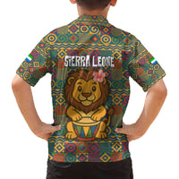 Sierra Leone Family Matching Off The Shoulder Long Sleeve Dress and Hawaiian Shirt with Cute Lion Playing Djembe Drum and Tribal Pattern Design