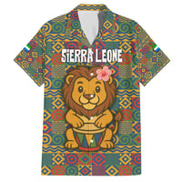 Sierra Leone Family Matching Off The Shoulder Long Sleeve Dress and Hawaiian Shirt with Cute Lion Playing Djembe Drum and Tribal Pattern Design