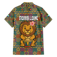 Sierra Leone Family Matching Off The Shoulder Long Sleeve Dress and Hawaiian Shirt with Cute Lion Playing Djembe Drum and Tribal Pattern Design