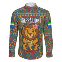 Sierra Leone Family Matching Off The Shoulder Long Sleeve Dress and Hawaiian Shirt with Cute Lion Playing Djembe Drum and Tribal Pattern Design