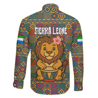 Sierra Leone Family Matching Off The Shoulder Long Sleeve Dress and Hawaiian Shirt with Cute Lion Playing Djembe Drum and Tribal Pattern Design