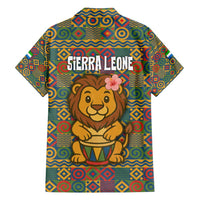 Sierra Leone Family Matching Off Shoulder Maxi Dress and Hawaiian Shirt with Cute Lion Playing Djembe Drum and Tribal Pattern Design