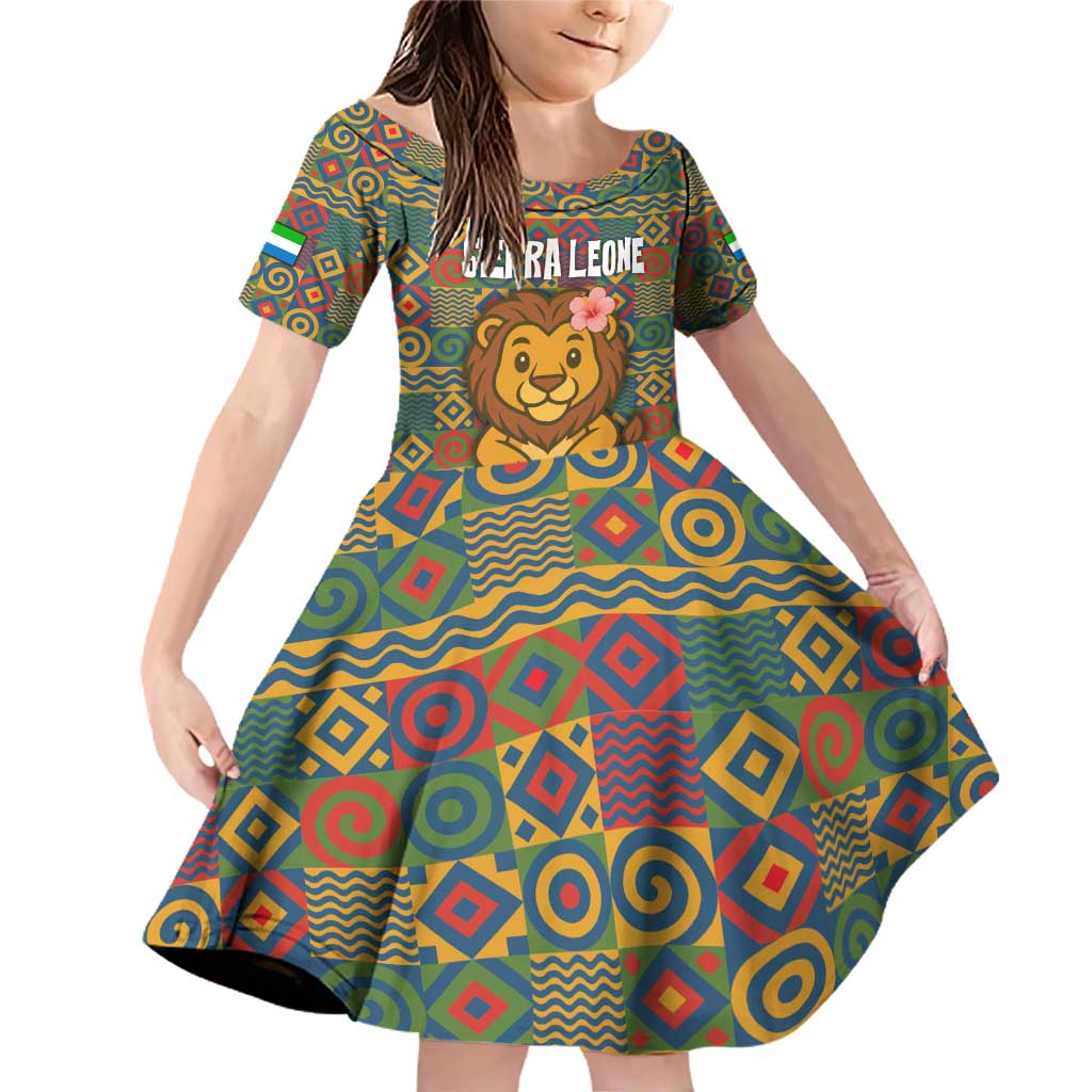 Sierra Leone Family Matching Off Shoulder Short Dress and Hawaiian Shirt with Cute Lion Playing Djembe Drum and Tribal Pattern Design