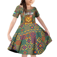Sierra Leone Family Matching Off Shoulder Short Dress and Hawaiian Shirt with Cute Lion Playing Djembe Drum and Tribal Pattern Design