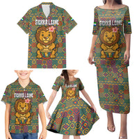 Sierra Leone Family Matching Puletasi and Hawaiian Shirt with Cute Lion Playing Djembe Drum and Tribal Pattern Design