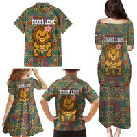 Sierra Leone Family Matching Puletasi and Hawaiian Shirt with Cute Lion Playing Djembe Drum and Tribal Pattern Design