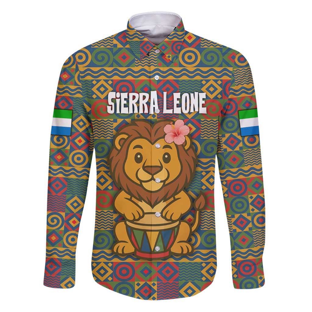 Sierra Leone Family Matching Puletasi and Hawaiian Shirt with Cute Lion Playing Djembe Drum and Tribal Pattern Design