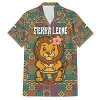 Sierra Leone Family Matching Short Sleeve Bodycon Dress and Hawaiian Shirt with Cute Lion Playing Djembe Drum and Tribal Pattern Design