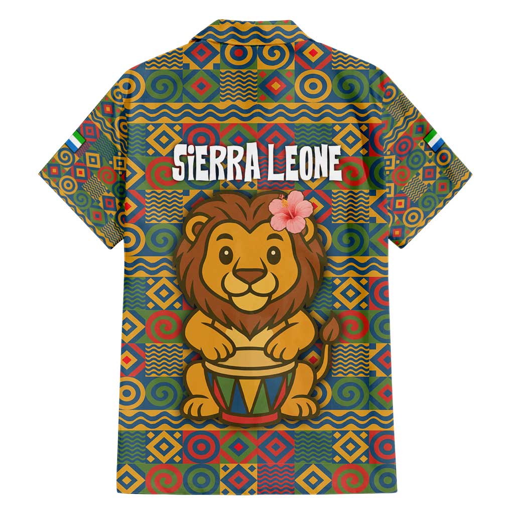 Sierra Leone Family Matching Short Sleeve Bodycon Dress and Hawaiian Shirt with Cute Lion Playing Djembe Drum and Tribal Pattern Design