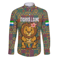 Sierra Leone Family Matching Short Sleeve Bodycon Dress and Hawaiian Shirt with Cute Lion Playing Djembe Drum and Tribal Pattern Design