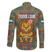Sierra Leone Family Matching Short Sleeve Bodycon Dress and Hawaiian Shirt with Cute Lion Playing Djembe Drum and Tribal Pattern Design