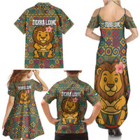 Sierra Leone Family Matching Summer Maxi Dress and Hawaiian Shirt with Cute Lion Playing Djembe Drum and Tribal Pattern Design