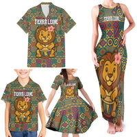 Sierra Leone Family Matching Tank Maxi Dress and Hawaiian Shirt with Cute Lion Playing Djembe Drum and Tribal Pattern Design