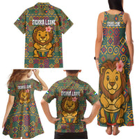 Sierra Leone Family Matching Tank Maxi Dress and Hawaiian Shirt with Cute Lion Playing Djembe Drum and Tribal Pattern Design