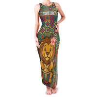 Sierra Leone Family Matching Tank Maxi Dress and Hawaiian Shirt with Cute Lion Playing Djembe Drum and Tribal Pattern Design