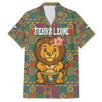 Sierra Leone Hawaiian Shirt with Cute Lion Playing Djembe Drum and Tribal Pattern Design