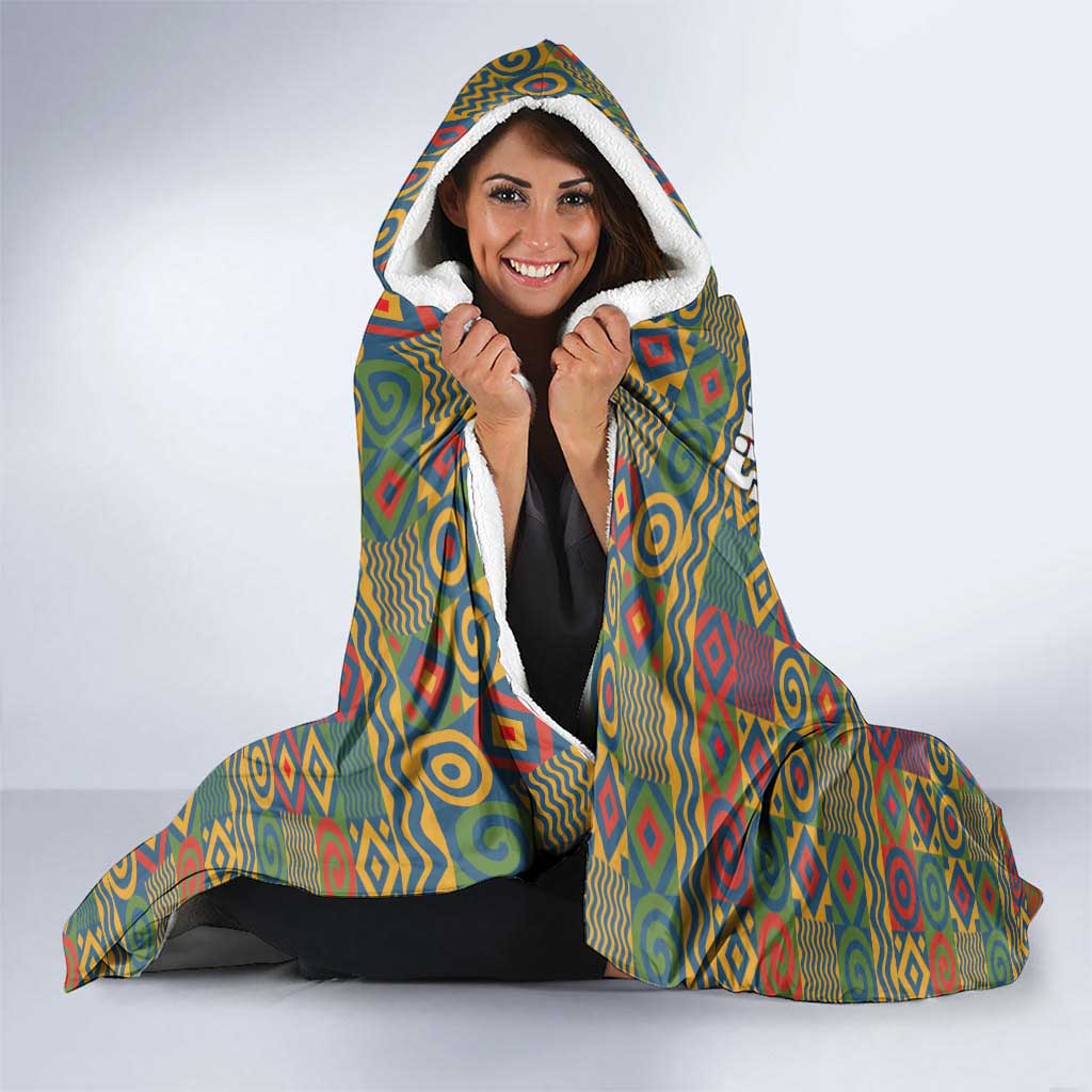 Sierra Leone Hooded Blanket with Cute Lion Playing Djembe Drum and Tribal Pattern Design