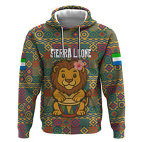 Sierra Leone Hoodie with Cute Lion Playing Djembe Drum and Tribal Pattern Design