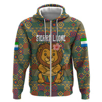 Sierra Leone Hoodie with Cute Lion Playing Djembe Drum and Tribal Pattern Design