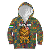 Sierra Leone Kid Hoodie with Cute Lion Playing Djembe Drum and Tribal Pattern Design