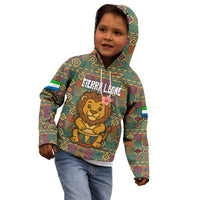 Sierra Leone Kid Hoodie with Cute Lion Playing Djembe Drum and Tribal Pattern Design