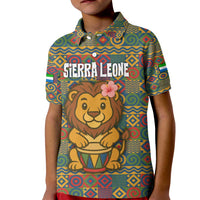 Sierra Leone Kid Polo Shirt with Cute Lion Playing Djembe Drum and Tribal Pattern Design