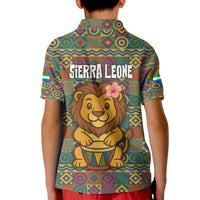 Sierra Leone Kid Polo Shirt with Cute Lion Playing Djembe Drum and Tribal Pattern Design