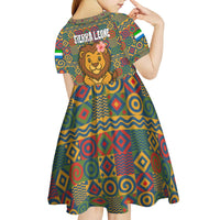 Sierra Leone Kid Short Sleeve Dress with Cute Lion Playing Djembe Drum and Tribal Pattern Design
