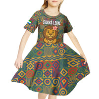 Sierra Leone Kid Short Sleeve Dress with Cute Lion Playing Djembe Drum and Tribal Pattern Design