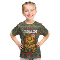 Sierra Leone Kid T Shirt with Cute Lion Playing Djembe Drum and Tribal Pattern Design