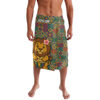 Sierra Leone Lavalava with Cute Lion Playing Djembe Drum and Tribal Pattern Design
