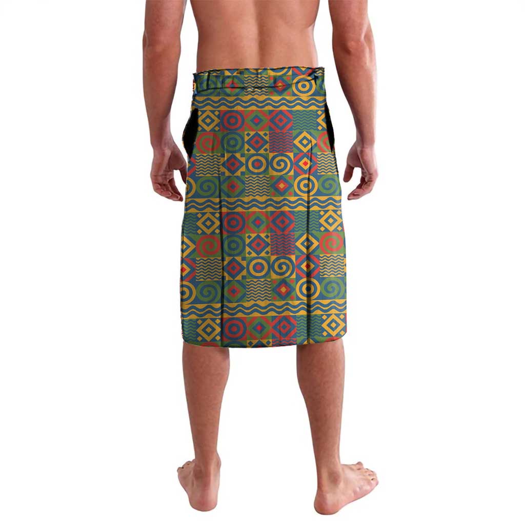Sierra Leone Lavalava with Cute Lion Playing Djembe Drum and Tribal Pattern Design