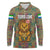 Sierra Leone Long Sleeve Polo Shirt with Cute Lion Playing Djembe Drum and Tribal Pattern Design