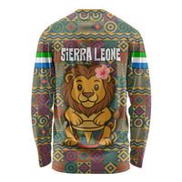 Sierra Leone Long Sleeve Shirt with Cute Lion Playing Djembe Drum and Tribal Pattern Design