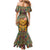 Sierra Leone Mermaid Dress with Cute Lion Playing Djembe Drum and Tribal Pattern Design