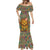 Sierra Leone Mermaid Dress with Cute Lion Playing Djembe Drum and Tribal Pattern Design