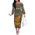 Sierra Leone Off The Shoulder Long Sleeve Dress with Cute Lion Playing Djembe Drum and Tribal Pattern Design