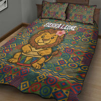 Sierra Leone Quilt Bed Set with Cute Lion Playing Djembe Drum and Tribal Pattern Design