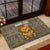 Sierra Leone Rubber Doormat with Cute Lion Playing Djembe Drum and Tribal Pattern Design