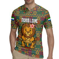Sierra Leone Rugby Jersey with Cute Lion Playing Djembe Drum and Tribal Pattern Design