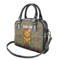 Sierra Leone Shoulder Handbag with Cute Lion Playing Djembe Drum and Tribal Pattern Design