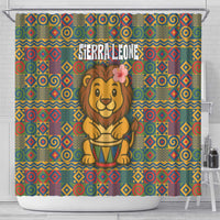 Sierra Leone Shower Curtain with Cute Lion Playing Djembe Drum and Tribal Pattern Design