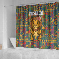 Sierra Leone Shower Curtain with Cute Lion Playing Djembe Drum and Tribal Pattern Design