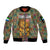 Sierra Leone Sleeve Zip Bomber Jacket with Cute Lion Playing Djembe Drum and Tribal Pattern Design