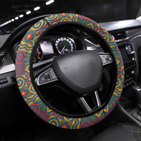 Sierra Leone Steering Wheel Cover with Cute Lion Playing Djembe Drum and Tribal Pattern Design