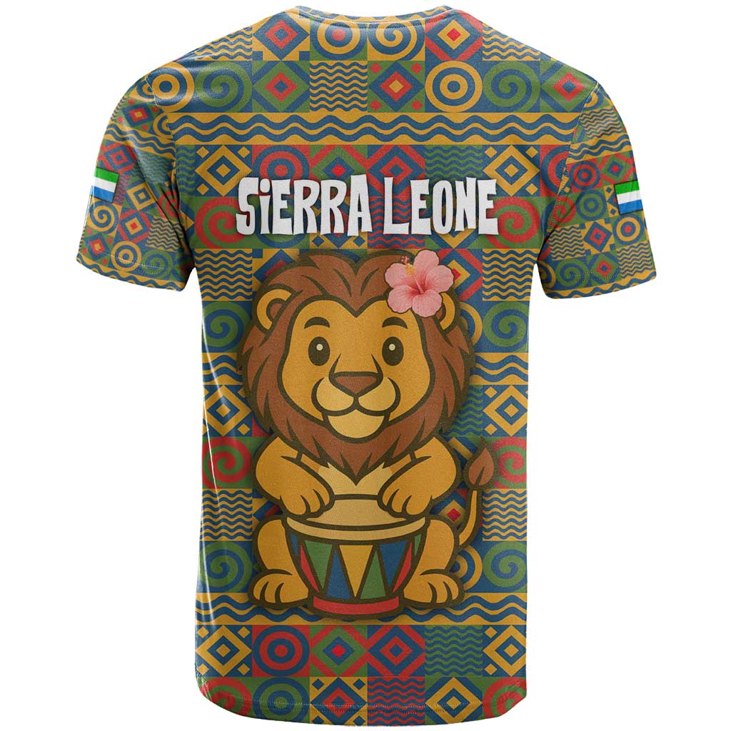 Sierra Leone T Shirt with Cute Lion Playing Djembe Drum and Tribal Pattern Design