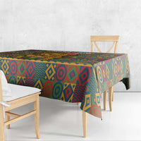 Sierra Leone Tablecloth with Cute Lion Playing Djembe Drum and Tribal Pattern Design