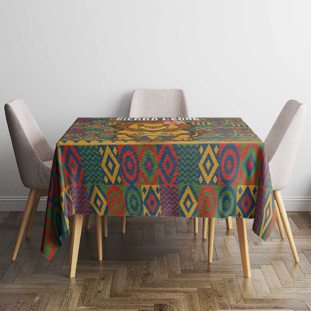 Sierra Leone Tablecloth with Cute Lion Playing Djembe Drum and Tribal Pattern Design