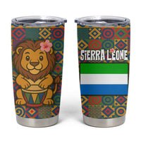 Sierra Leone Tumbler Cup with Cute Lion Playing Djembe Drum and Tribal Pattern Design
